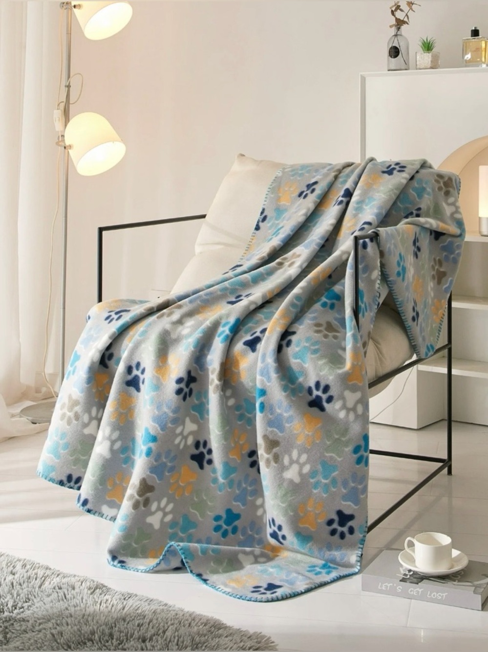Mainstays Gray & Paw Print Lightweight & Soft Fleece Throw Blanket 50 X 60.